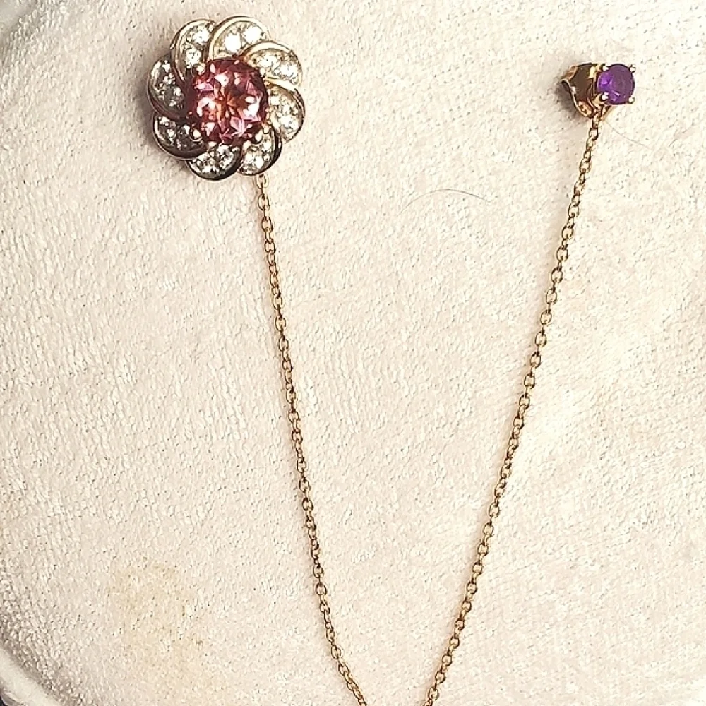 RG Plated Salmon Sorbet Quartz Amethyst Zircon Chain Earring